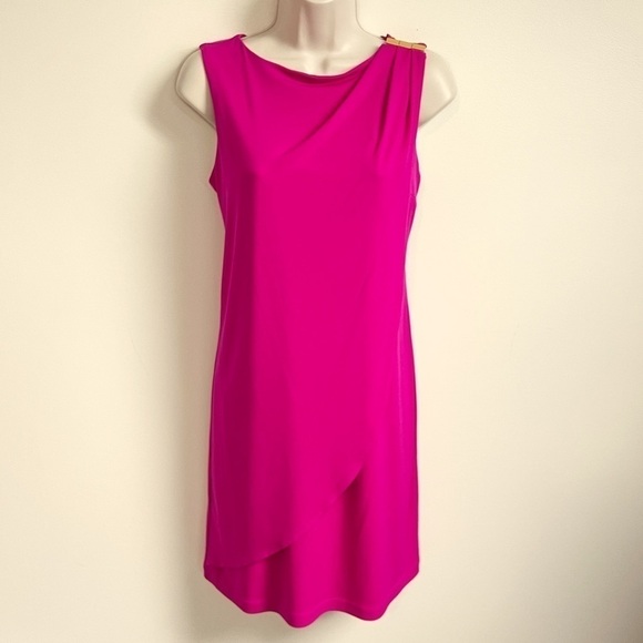 NWT Donna Ricco New York Fuchsia Pink Barbie Mini Sheath Dress Sz 2 Stretchy - Picture 8 of 9